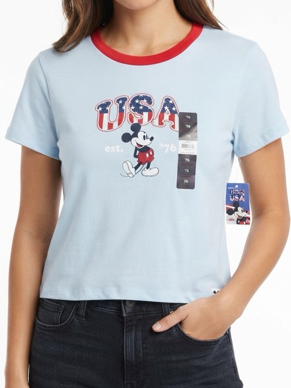 Disney Mickey Mouse USA Graphic Ringer Tee America 250 Spirit Of 76 USA 2XL